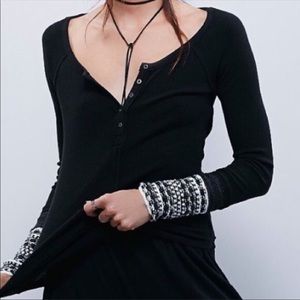 Free People Ski Lodge Embelished Cuff Top Sz M